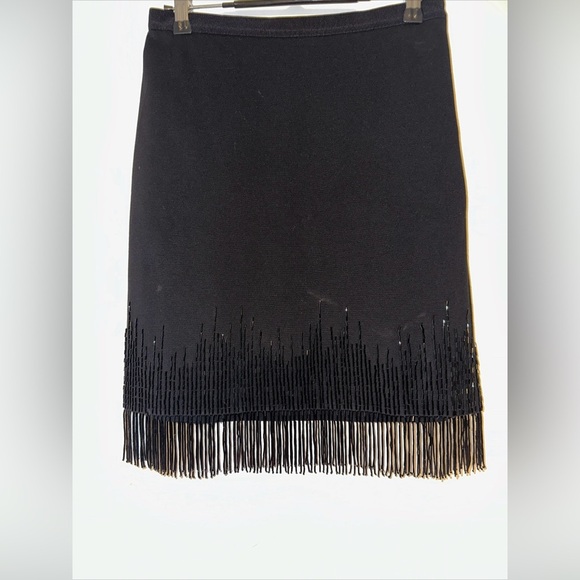 Ann Taylor Black Embellished Pencil Skirt with beaded fringe size 0 - Picture 1 of 7